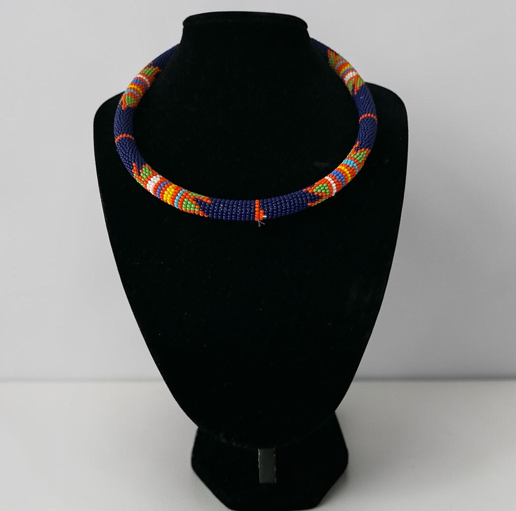 Handmade Navy Maasai Beaded Necklace | African Jewellery