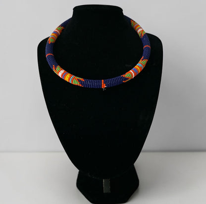 Handmade Navy Maasai Beaded Necklace | African Jewellery