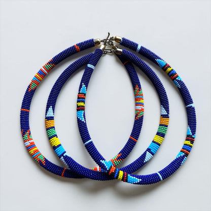 Handmade Navy Maasai Beaded Necklace | African Jewellery