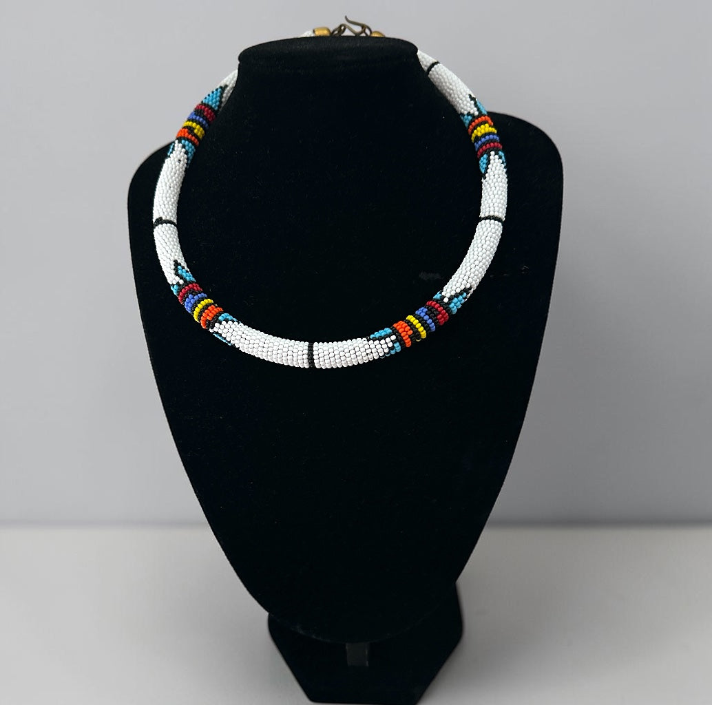 Collier Massaï Africain Authentique Perlé – Bijoux Tribaux Multicolores Faits à la Main pour Femmes Fatisha Boutique