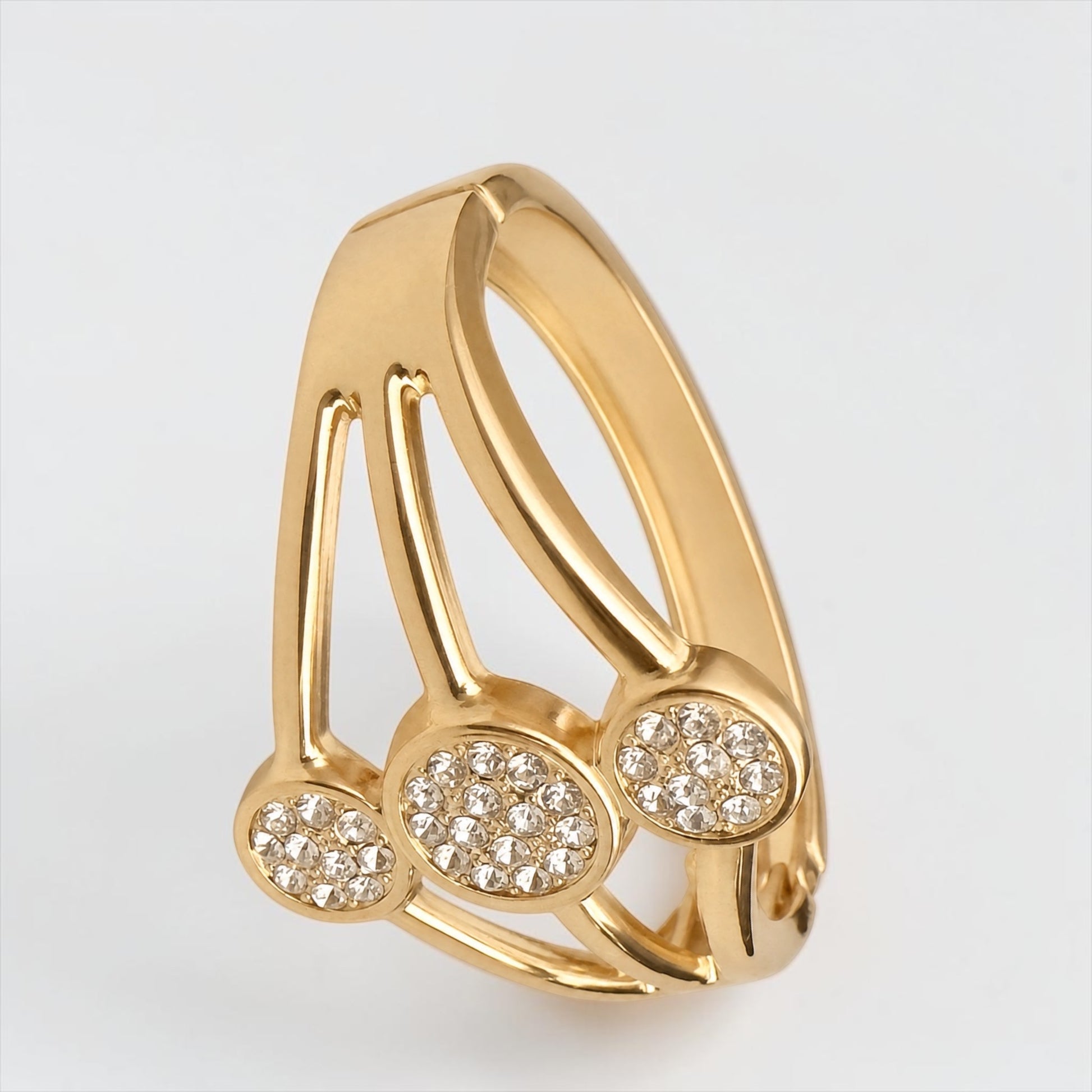 Pavé Crystal Triple Cluster Hinged Cuff Bangle – Statement Bracelet