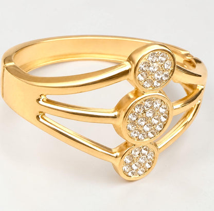 Pavé Crystal Triple Cluster Hinged Cuff Bangle – Statement Bracelet