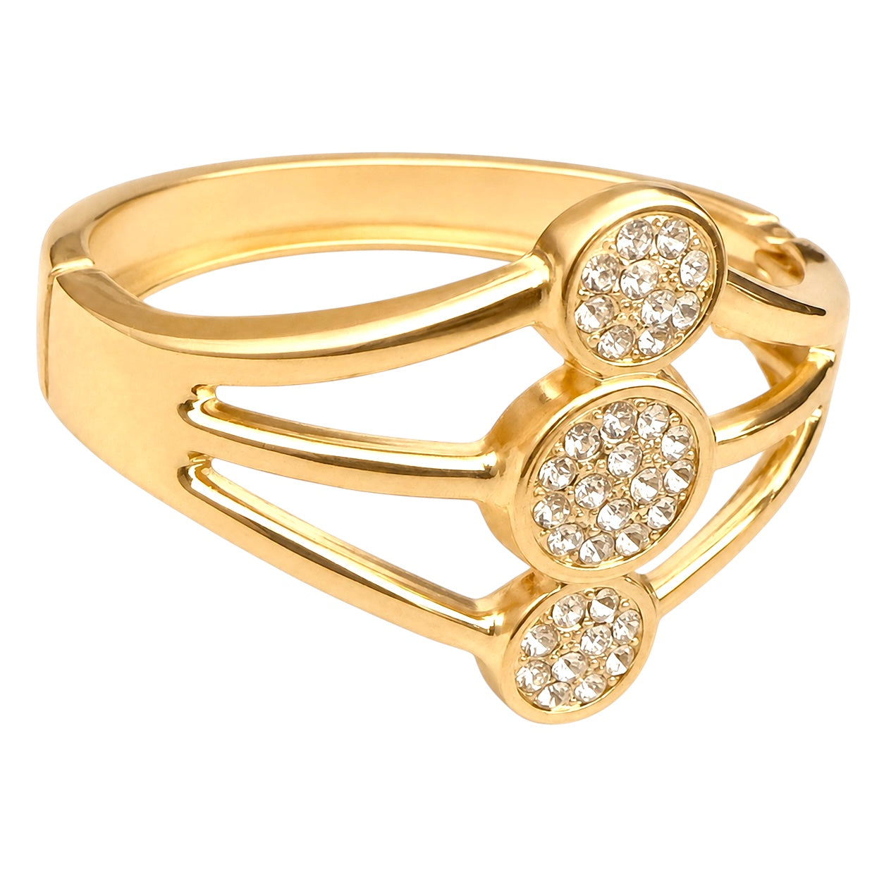 Pavé Crystal Triple Cluster Hinged Cuff Bangle – Statement Bracelet