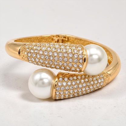 Bracelet jonc extensible élégant, vintage et charmant, orné de perles et strass