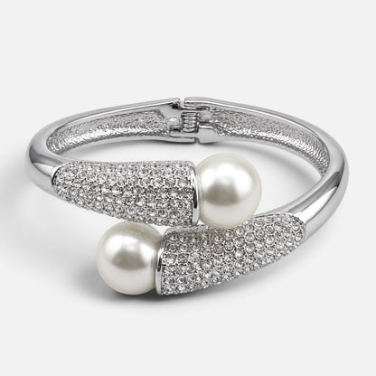 Bracelet jonc extensible élégant, vintage et charmant, orné de perles et strass