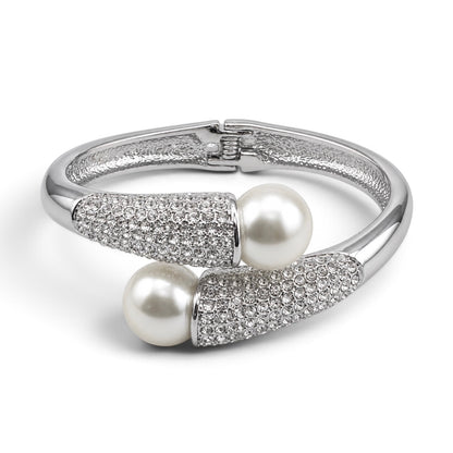 Bracelet jonc extensible élégant, vintage et charmant, orné de perles et strass