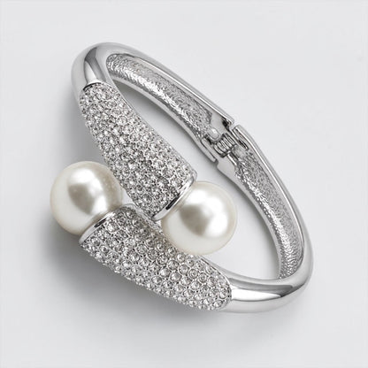 Bracelet jonc extensible élégant, vintage et charmant, orné de perles et strass