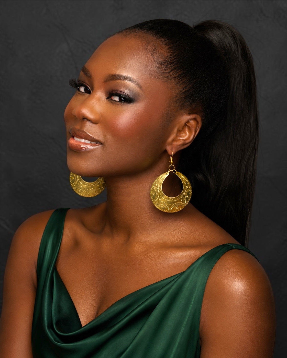 Engraved Gold Brass Hoop Drop Earrings — Statement Boho Jewellery - Fatisha Boutique Fatisha Boutique