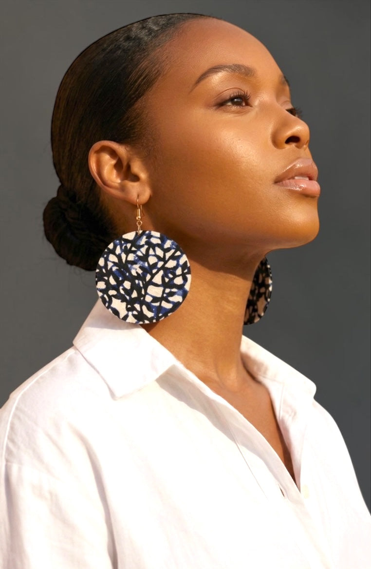 Ankara Fabric Round Disc Dangle Earrings – Handmade Afrocentric Statement Fatisha Boutique