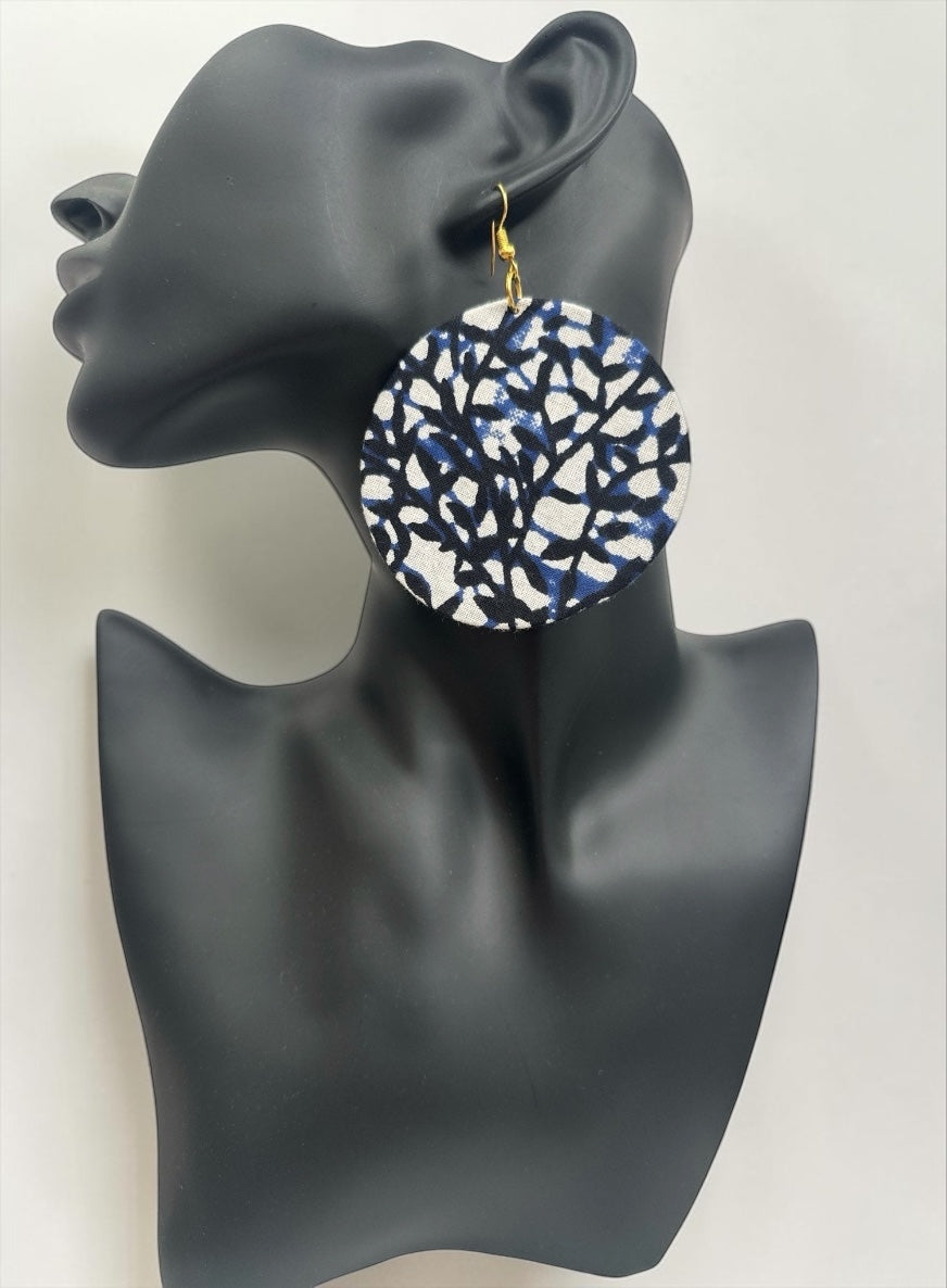Ankara Fabric Round Disc Dangle Earrings – Handmade Afrocentric Statement