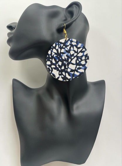 Ankara Fabric Round Disc Dangle Earrings – Handmade Afrocentric Statement