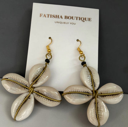 Cowrie Shell Star Earrings – African Boho Brass Statement Jewellery - Fatisha Boutique