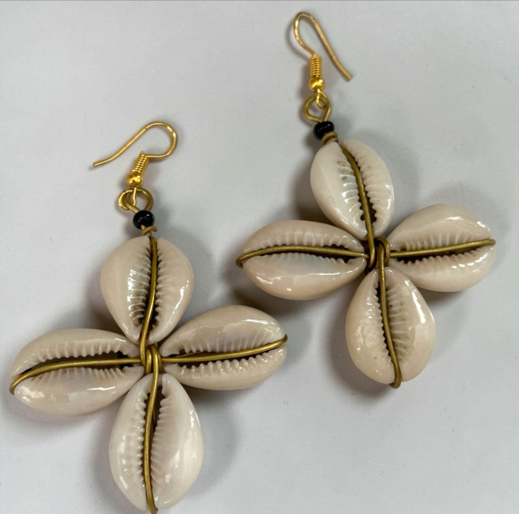Cowrie Shell Star Earrings – African Boho Brass Statement Jewellery - Fatisha Boutique Fatisha Boutique