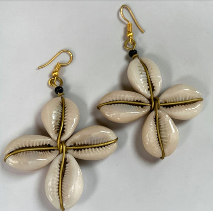 Cowrie Shell Star Earrings – African Boho Brass Statement Jewellery - Fatisha Boutique