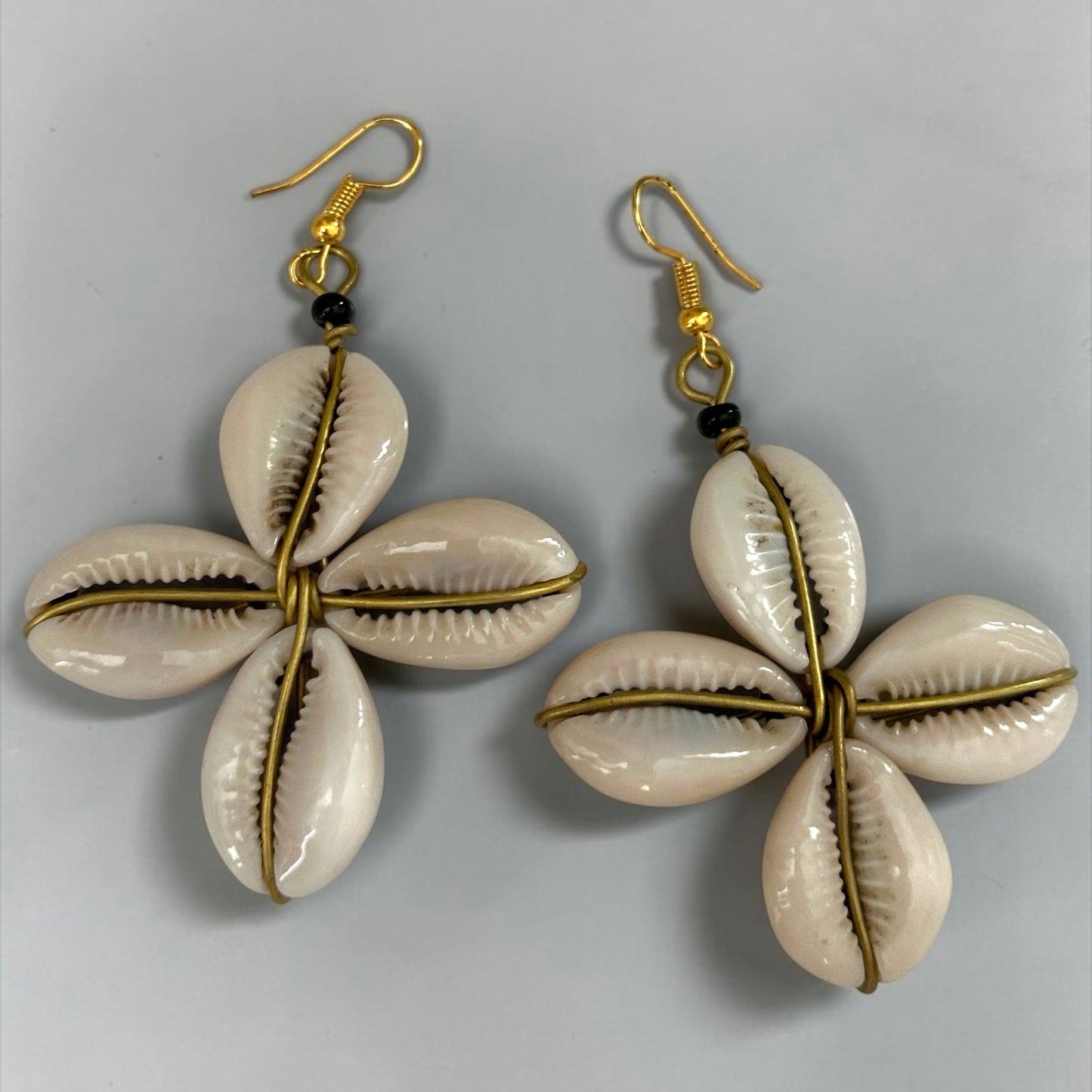 Cowrie Shell Star Earrings – African Boho Brass Statement Jewellery - Fatisha Boutique Fatisha Boutique