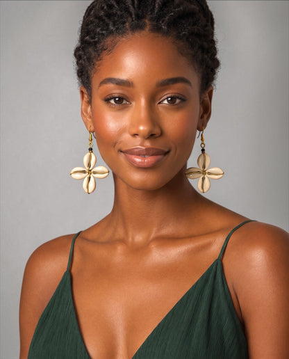 Cowrie Shell Star Earrings – African Boho Brass Statement Jewellery - Fatisha Boutique