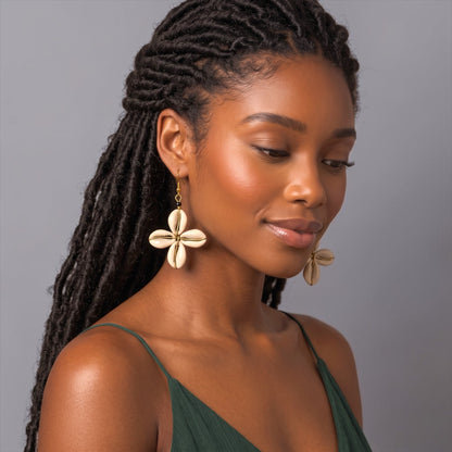 Cowrie Shell Star Earrings – African Boho Brass Statement Jewellery - Fatisha Boutique