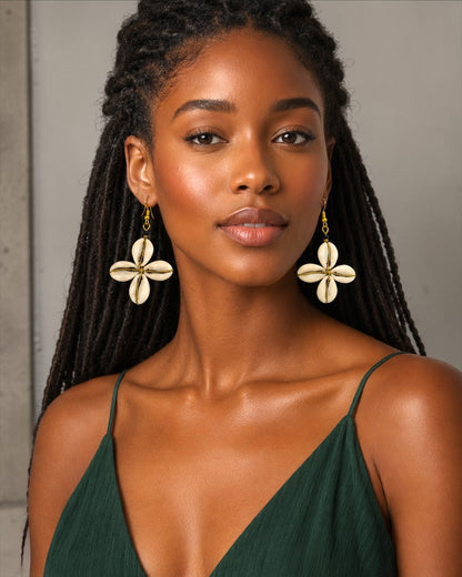 Cowrie Shell Star Earrings – African Boho Brass Statement Jewellery - Fatisha Boutique