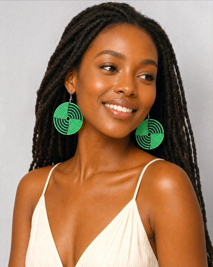 Beaded Spiral Disc Earrings – Handmade Afrocentric Statement Jewellery