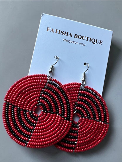 Beaded Spiral Disc Earrings – Handmade Afrocentric Statement Jewellery