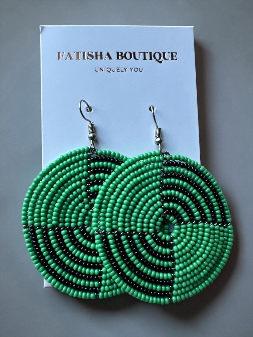 Beaded Spiral Disc Earrings – Handmade Afrocentric Statement Jewellery Fatisha Boutique