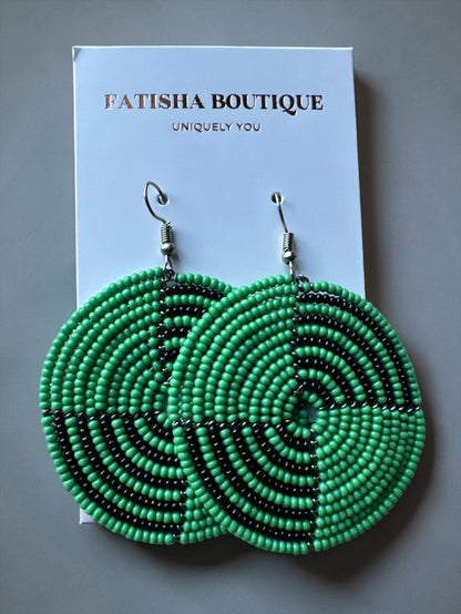 Beaded Spiral Disc Earrings – Handmade Afrocentric Statement Jewellery