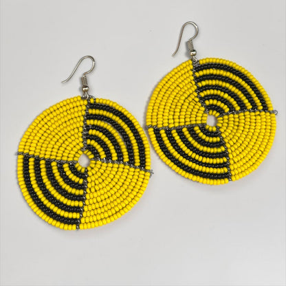 Beaded Spiral Disc Earrings – Handmade Afrocentric Statement Jewellery