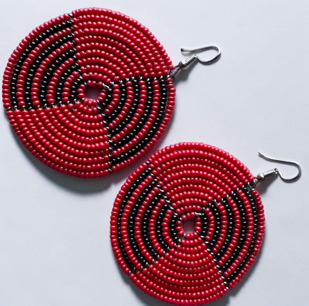 Beaded Spiral Disc Earrings – Handmade Afrocentric Statement Jewellery Fatisha Boutique
