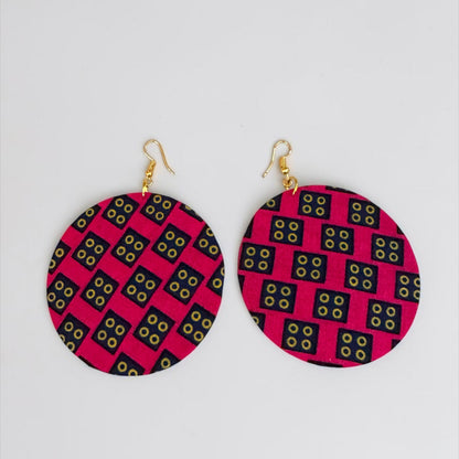 Pink Ankara Fabric Round Disc Dangle Earrings – Handmade Afrocentric Statement