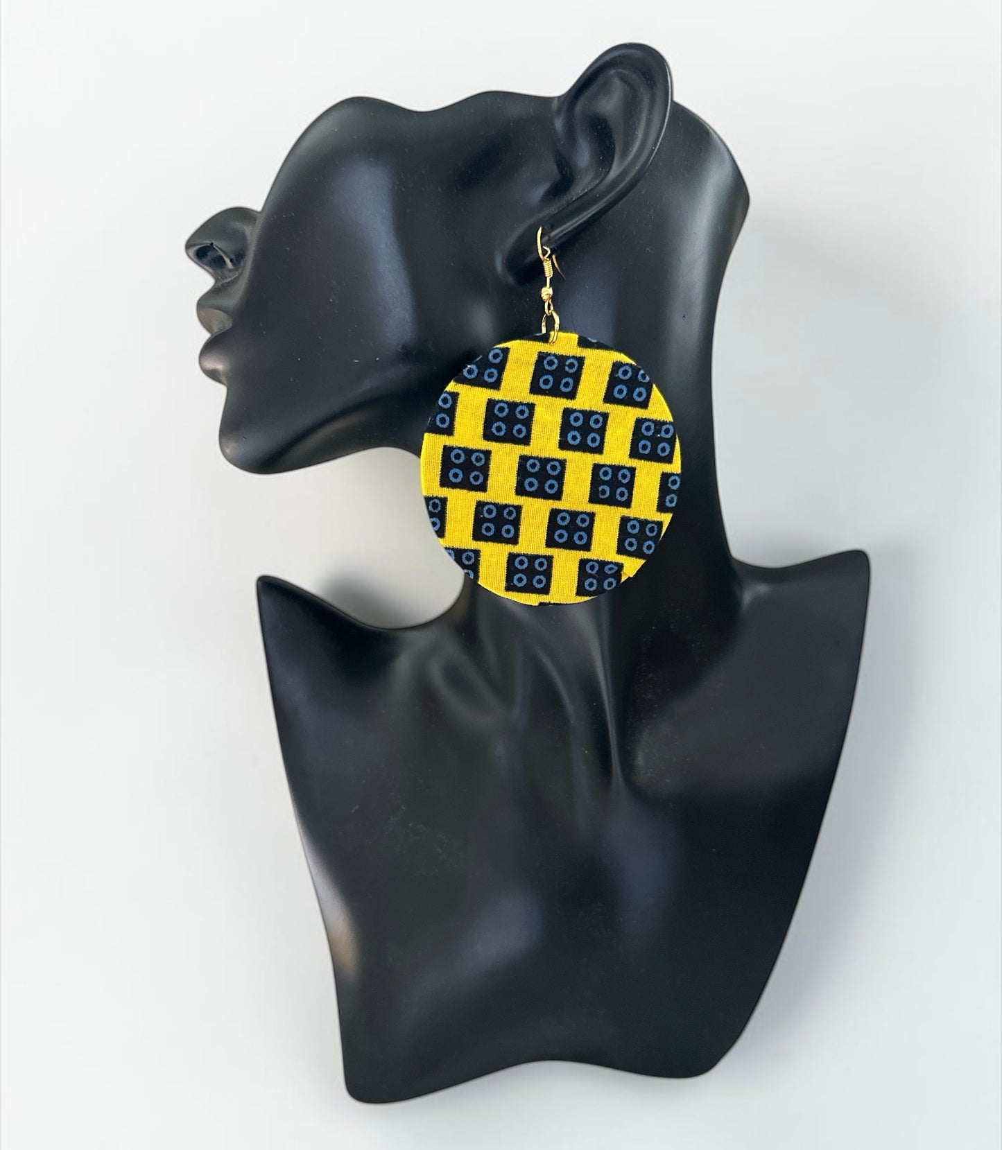 Yellow Ankara Fabric Round Disc Dangle Earrings – Handmade Afrocentric Statement Fatisha Boutique