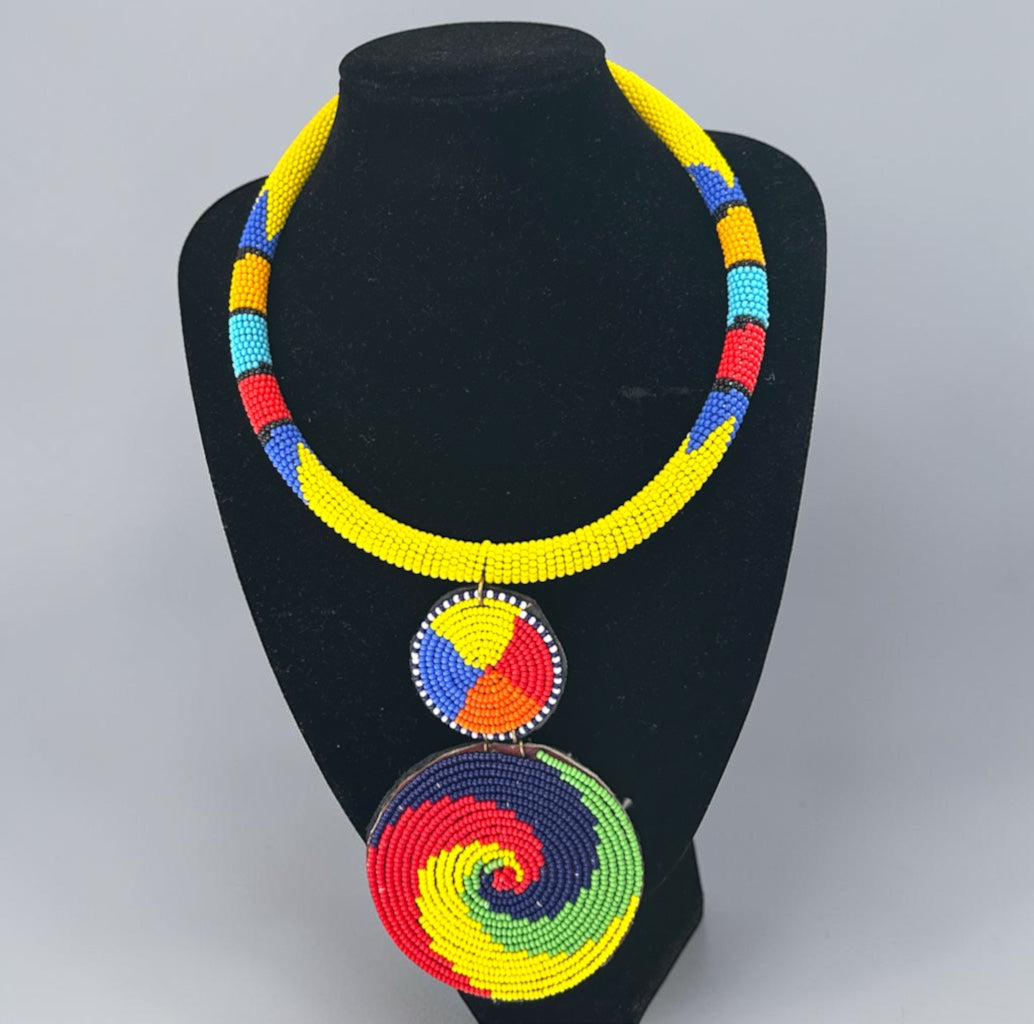 Maasai Beaded Spiral Pendant Necklace – Handmade Afrocentric Statement Fatisha Boutique