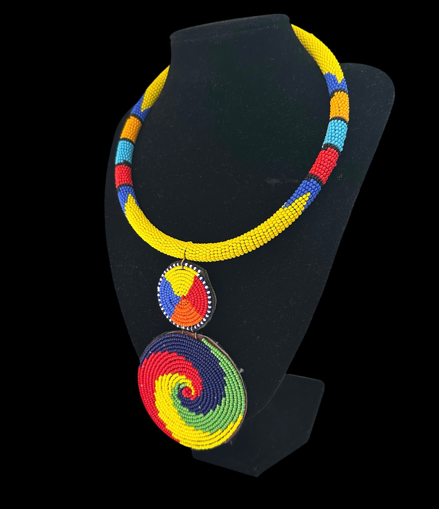 Maasai Beaded Spiral Pendant Necklace – Handmade Afrocentric Statement Fatisha Boutique