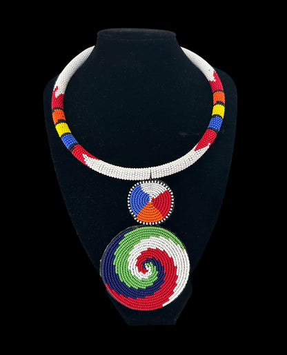 Maasai Beaded Spiral Pendant Necklace – Handmade Afrocentric Statement