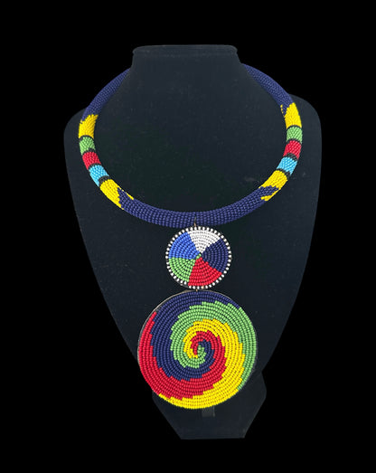 Maasai Beaded Spiral Pendant Necklace – Handmade Afrocentric Statement