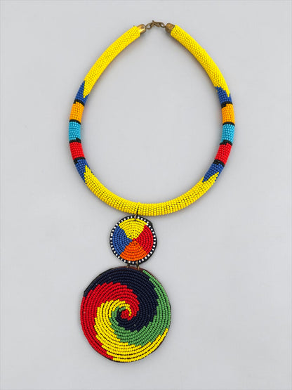 Maasai Beaded Spiral Pendant Necklace – Handmade Afrocentric Statement - Fatisha Boutique