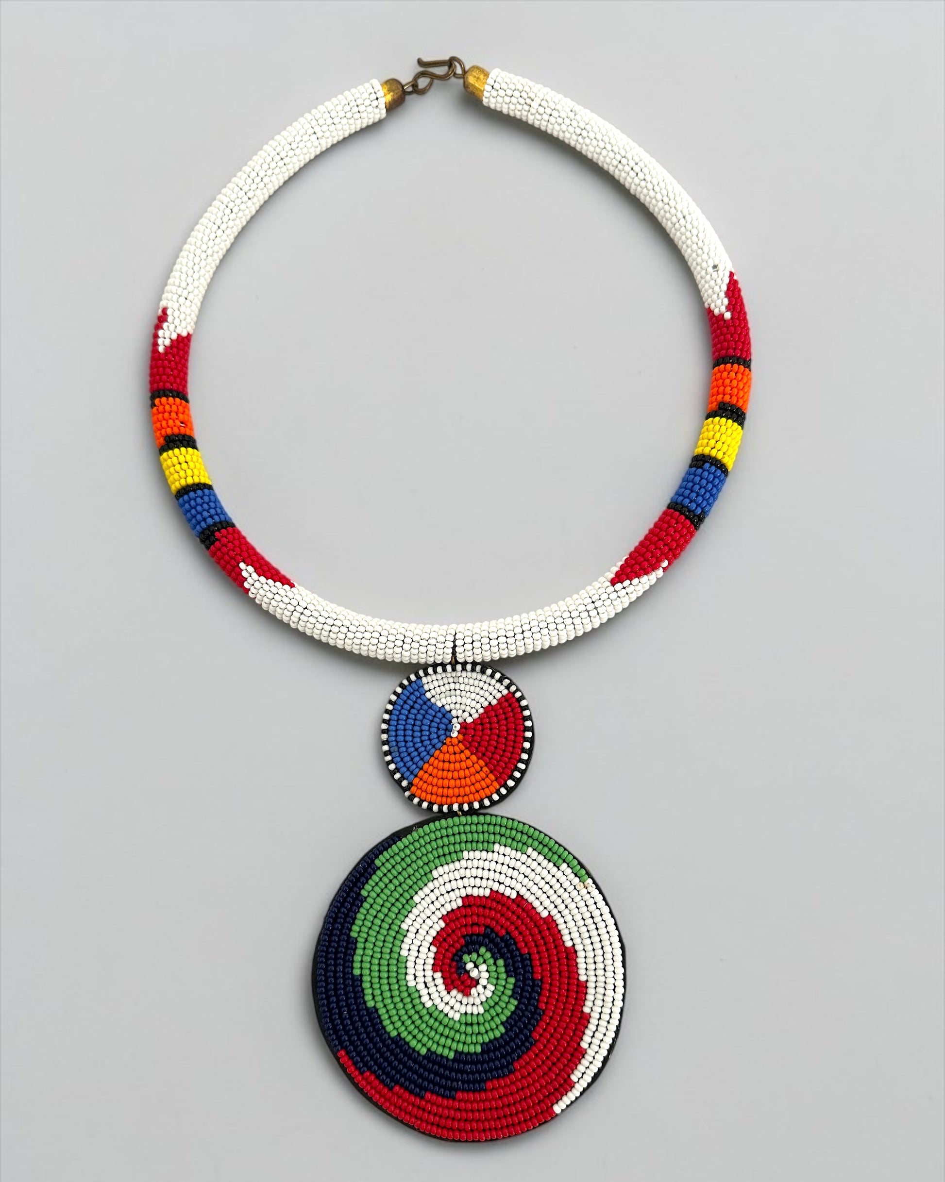 Maasai Beaded Spiral Pendant Necklace – Handmade Afrocentric Statement