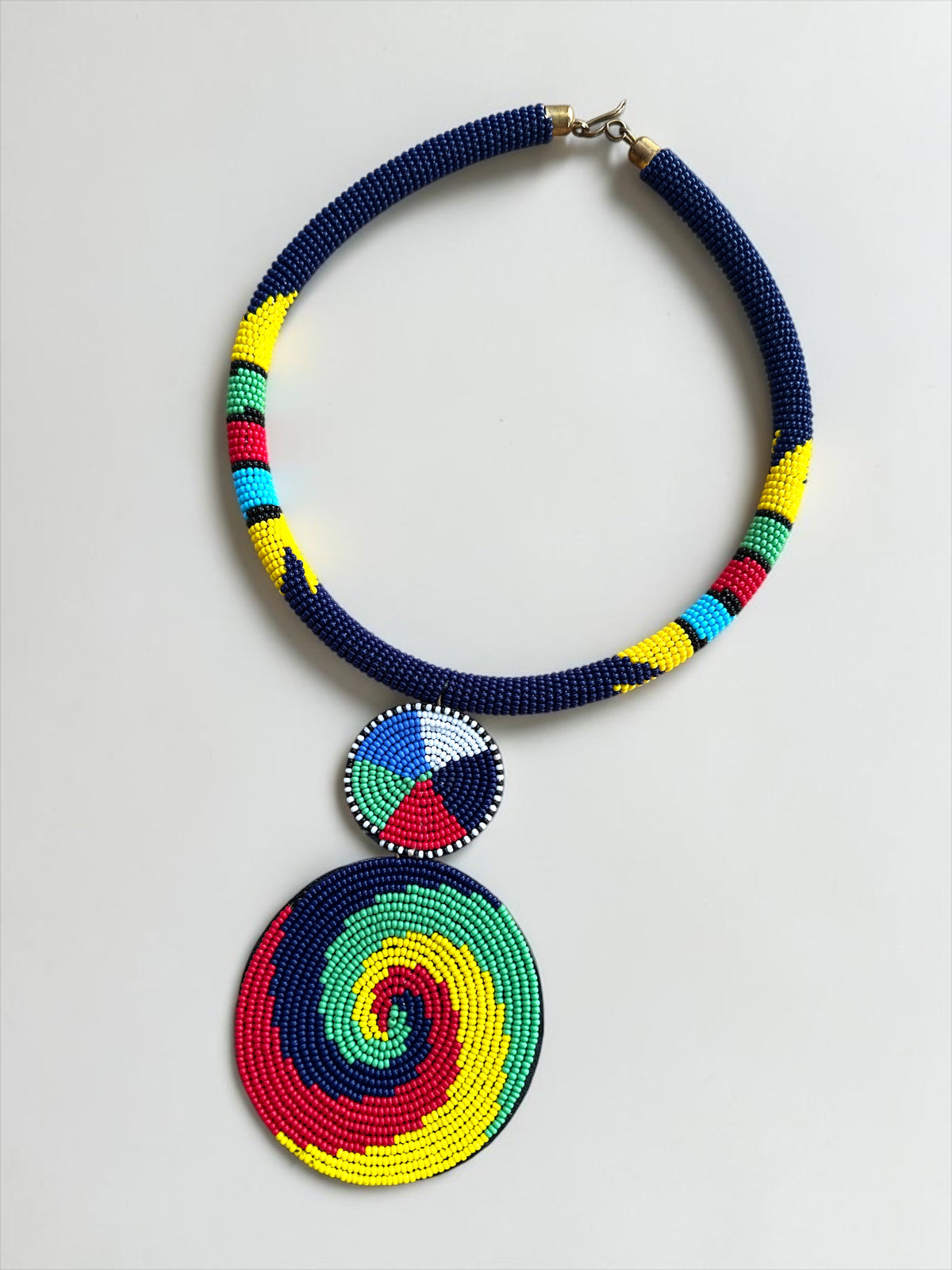Maasai Beaded Spiral Pendant Necklace – Handmade Afrocentric Statement - Fatisha Boutique Fatisha Boutique