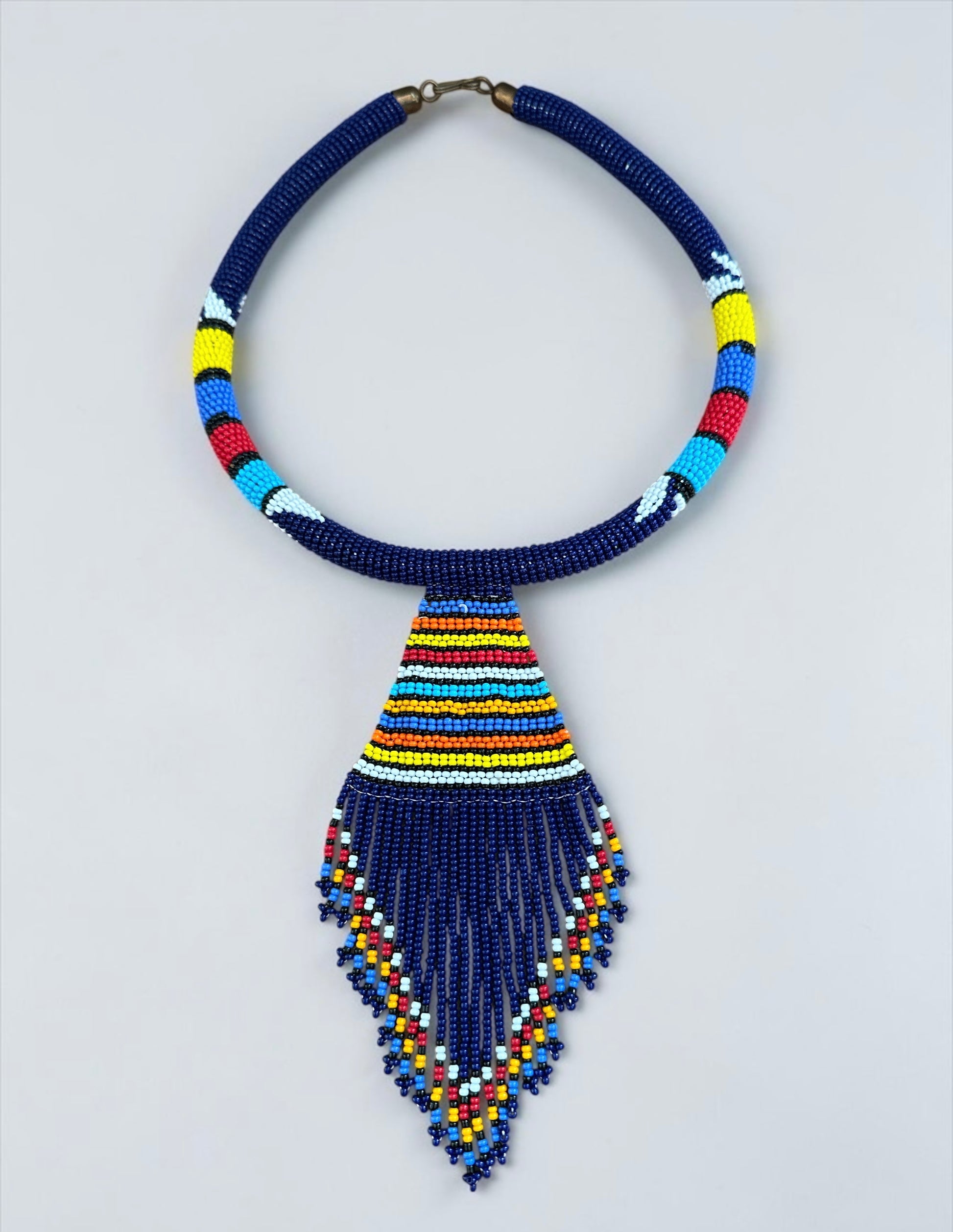 Maasai Beaded Fringe Pendant Necklace – Handmade Afrocentric Statement - Fatisha Boutique