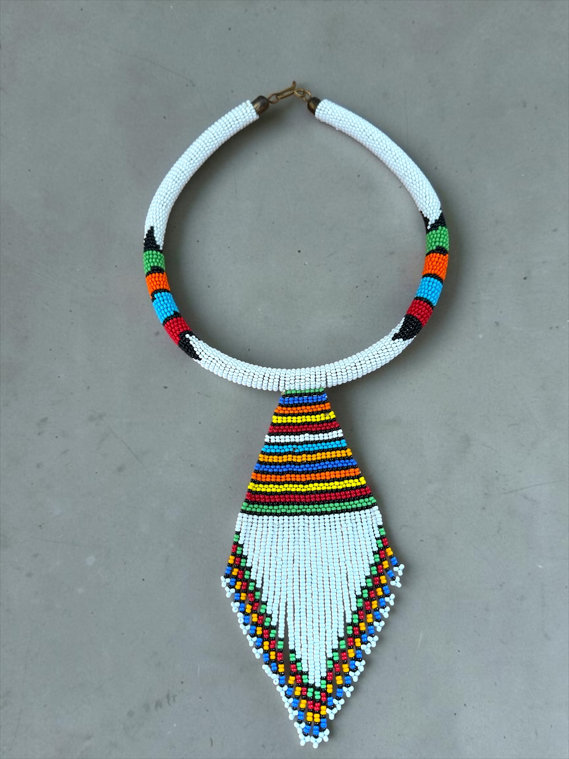 Maasai Beaded Fringe Pendant Necklace – Handmade Afrocentric Statement - Fatisha Boutique