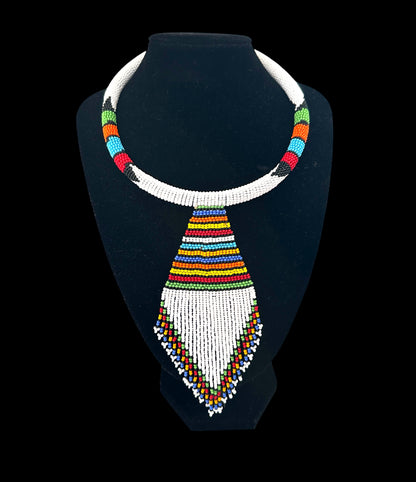 Maasai Beaded Fringe Pendant Necklace – Handmade Afrocentric Statement - Fatisha Boutique