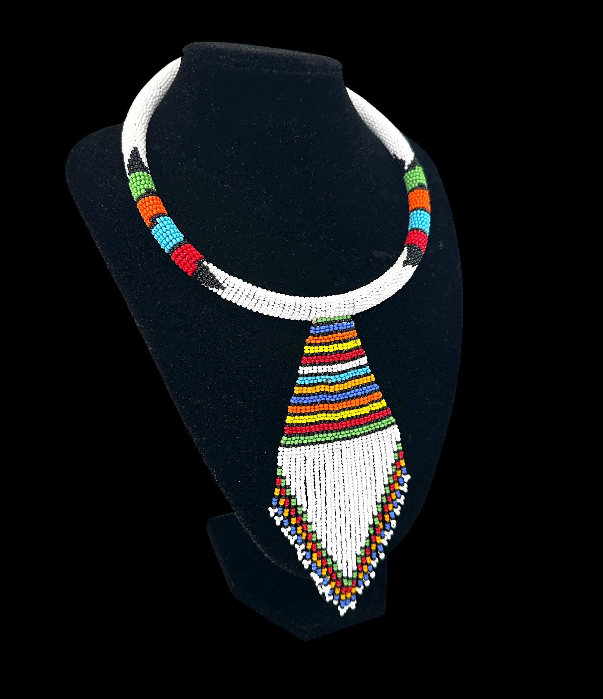 Maasai Beaded Fringe Pendant Necklace – Handmade Afrocentric Statement - Fatisha Boutique