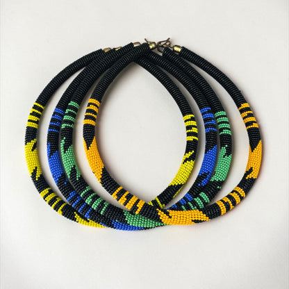 Maasai Beaded Rope Necklace – Handmade Black & Colour Block Statement - Fatisha Boutique