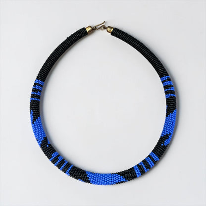 Maasai Beaded Rope Necklace – Handmade Black & Colour Block Statement - Fatisha Boutique