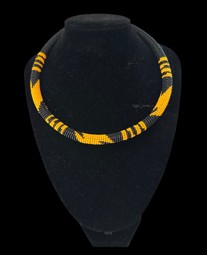 Maasai Beaded Rope Necklace – Handmade Black & Colour Block Statement - Fatisha Boutique