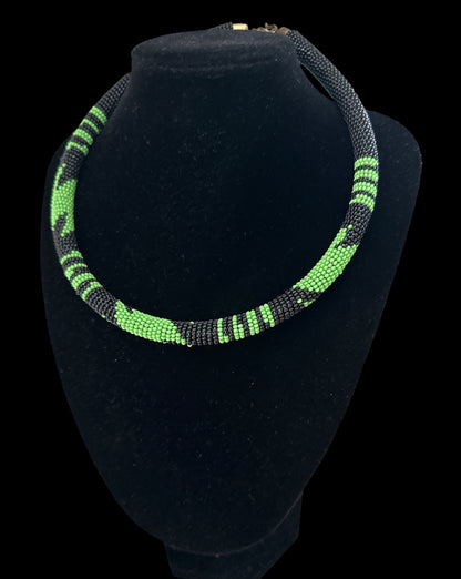 Maasai Beaded Rope Necklace – Handmade Black & Colour Block Statement - Fatisha Boutique