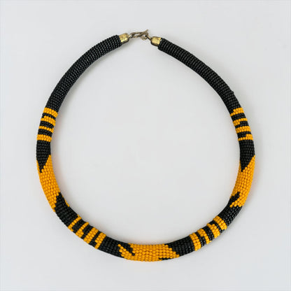 Maasai Beaded Rope Necklace – Handmade Black & Colour Block Statement - Fatisha Boutique