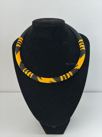 Maasai Beaded Rope Necklace – Handmade Black & Colour Block Statement - Fatisha Boutique