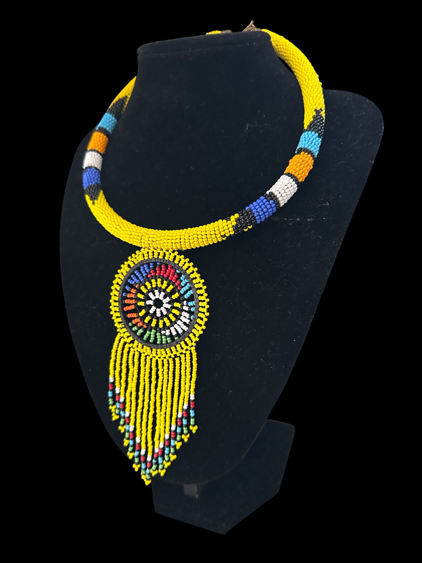 Maasai Beaded Medallion Tassel Necklace – Handmade Afrocentric Statement - Fatisha Boutique Fatisha Boutique