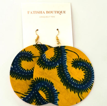 Yellow Ankara Fabric Round Statement Dangle Earrings