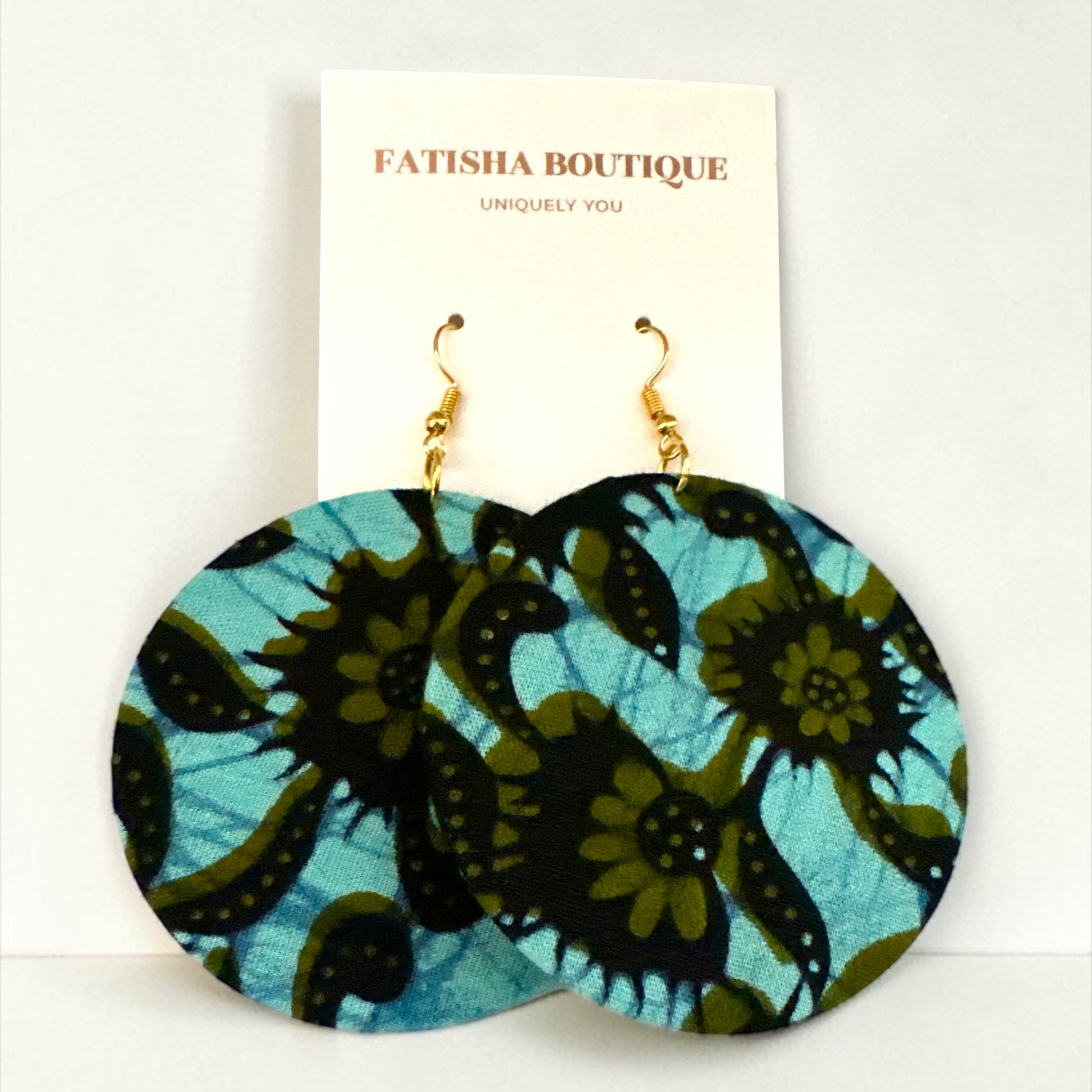 Green Ankara Fabric Round Statement Dangle Earrings